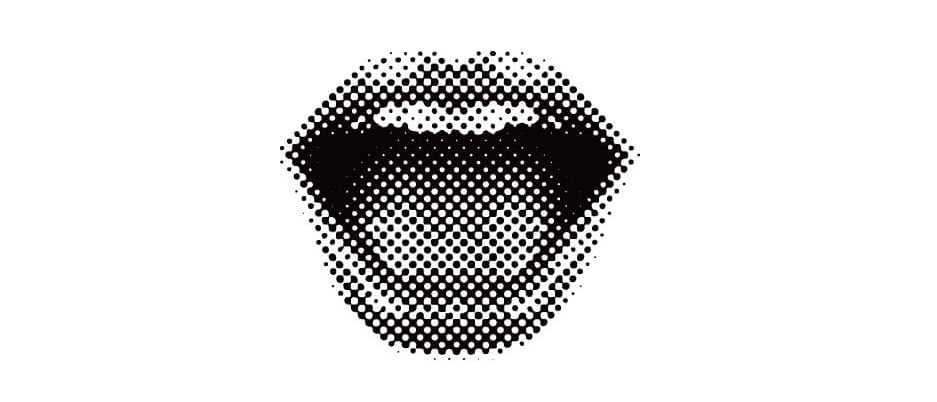 Halftone illustration of an open mouth, suggesting conversation or the moment before speaking.Halftone illustration of an open mouth, suggesting conversation or the moment before speaking.