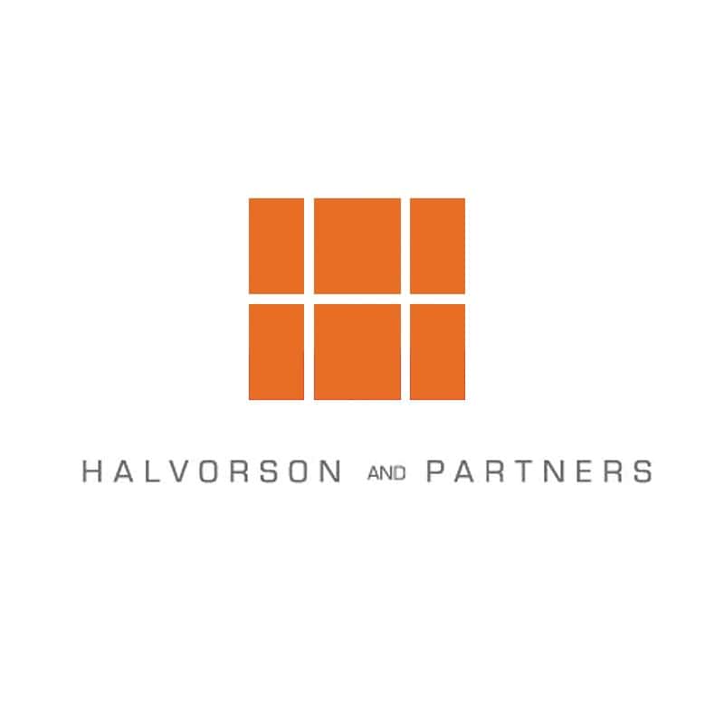 Halvorson and Partners logo, stylized "H" in orange.