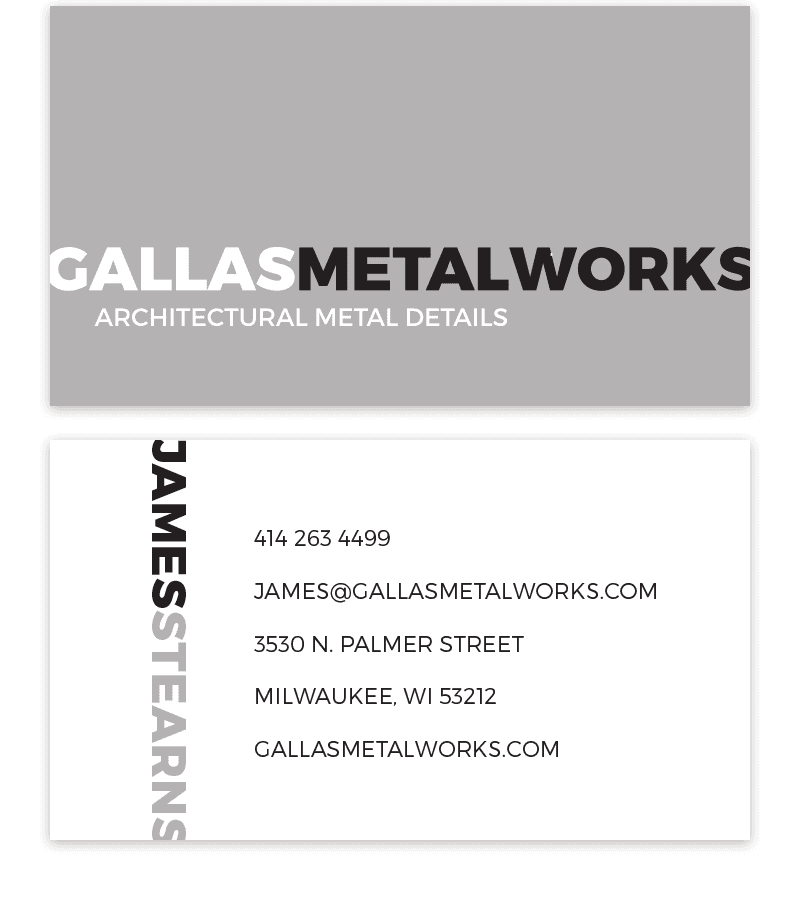 Gallas Metalworks, double sided business card.