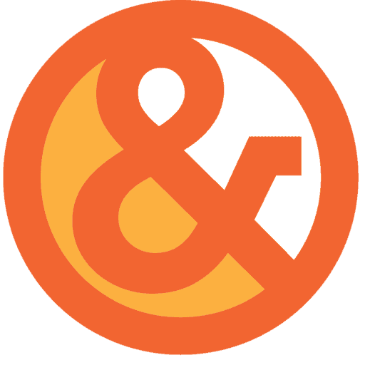 Andiamo logo icon used from 2006-2020. A stylized ampersand set in a circle of same weight, the color palette is orange, gold and white.