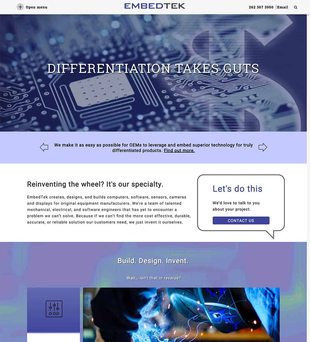 Home page design for Embedtek.