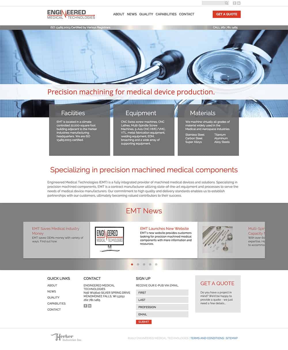 Herker Medical Instruments home page design.
