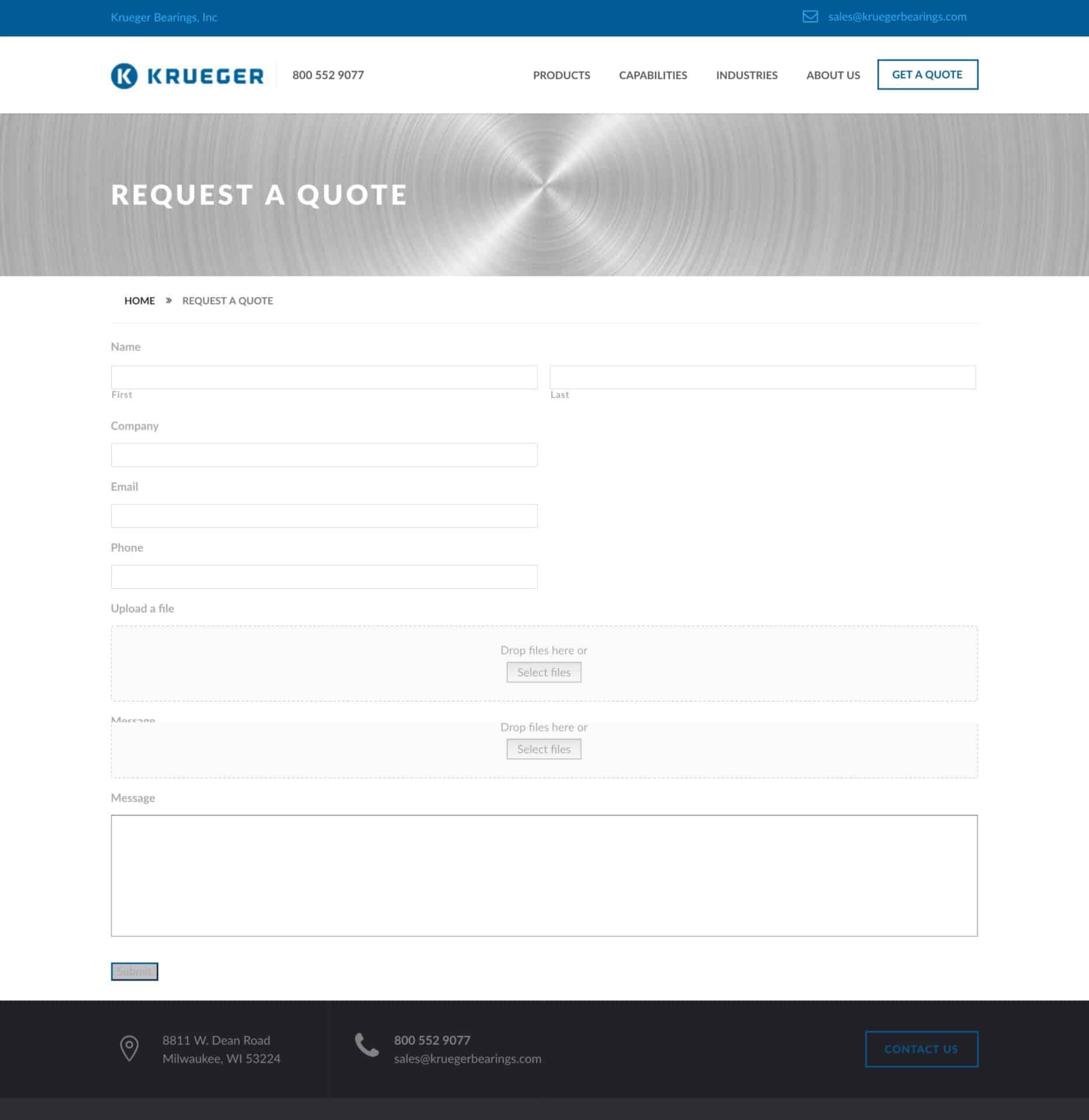 Request a quote on page form.