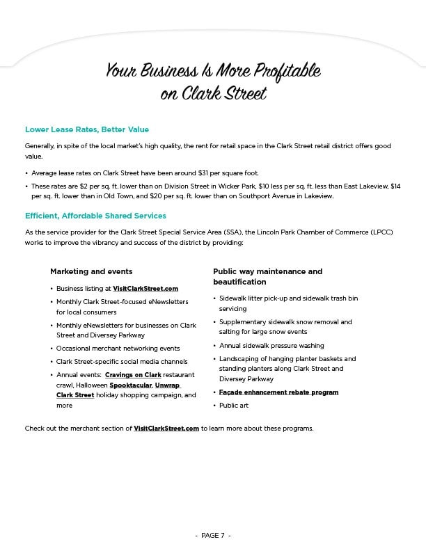 Page 7, profitability details for small business in the Clark Street area.