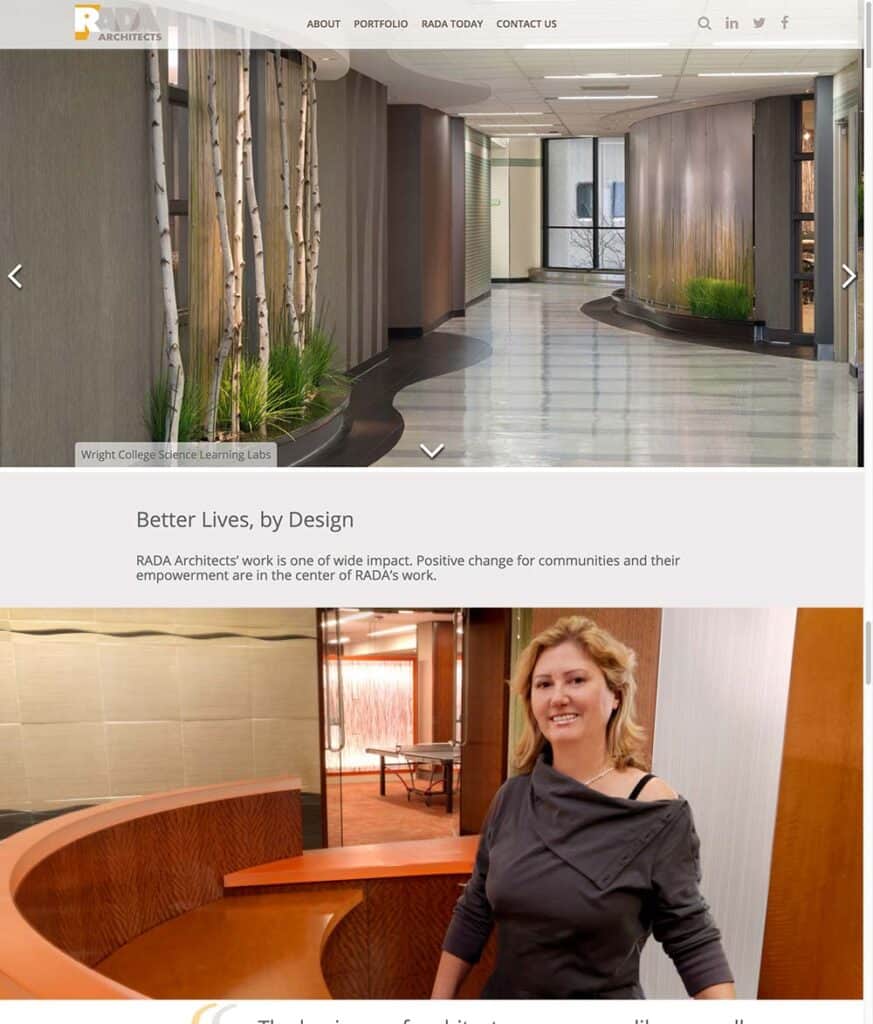 Home page design for Rada Architecture, a Chicago Architecture firm.