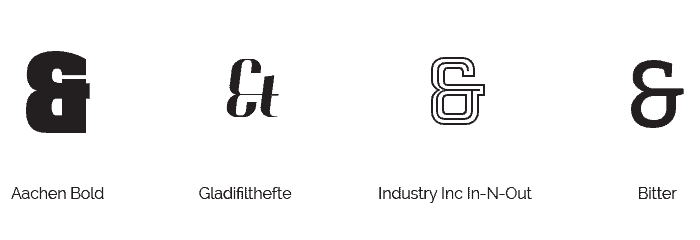 Example of ampersands in different font types.