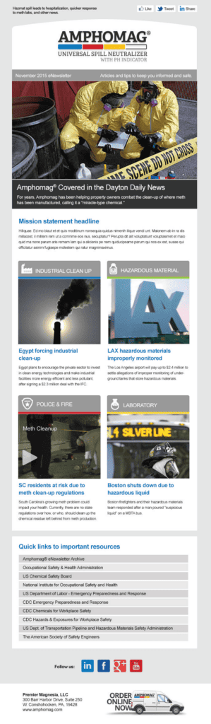 ePublication template design for Amphomag, a magnesium-based industrial clean up product