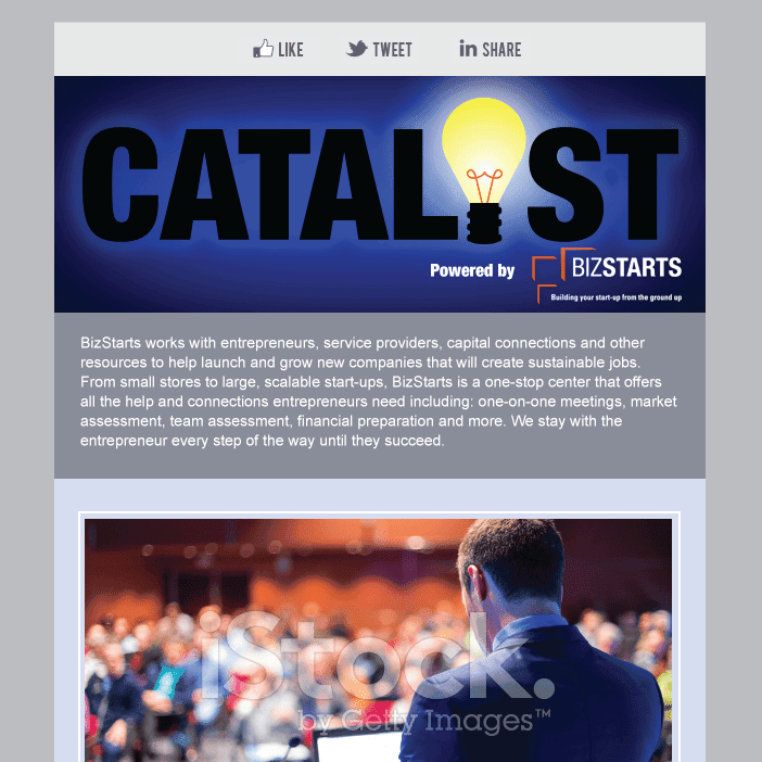 BizStarts newsletter sent out via email subscription.