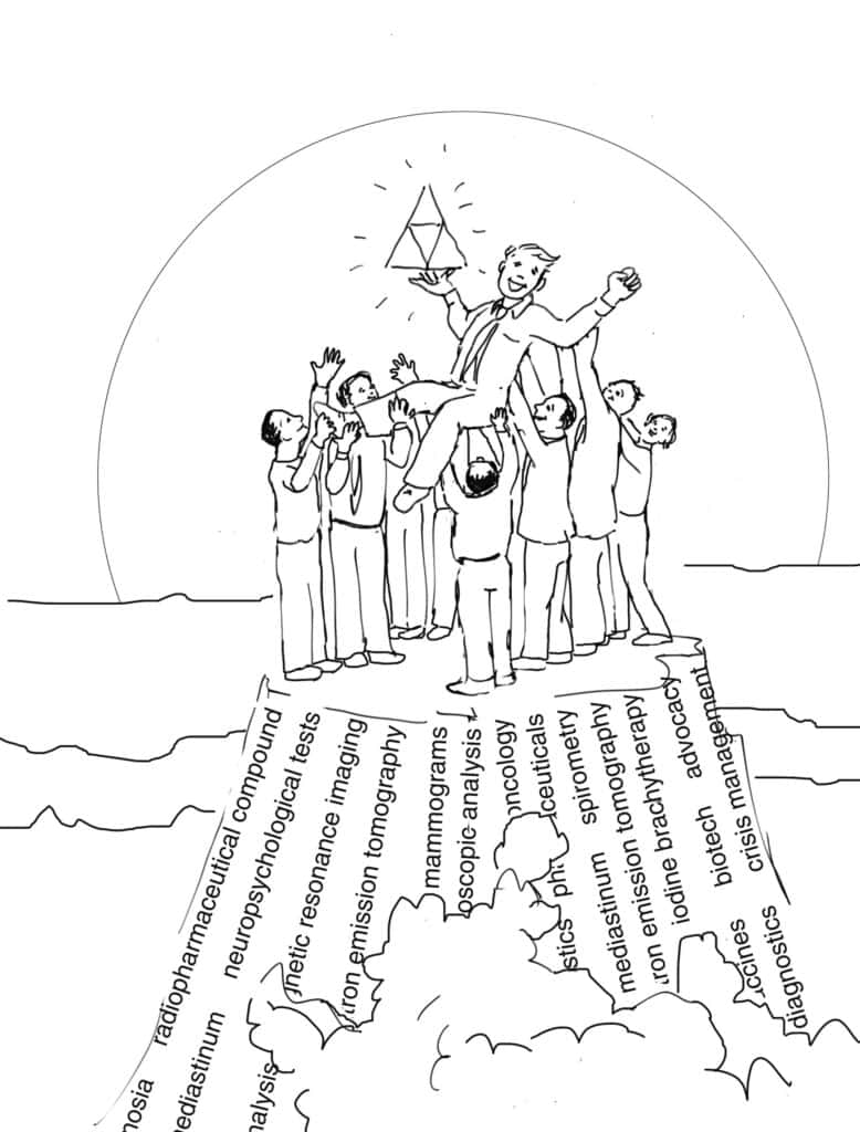 Frame one illustrative story showing mountaintop and celebratory group.