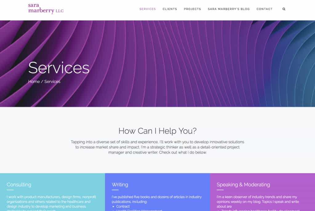 Sara Marberry website, Services page.