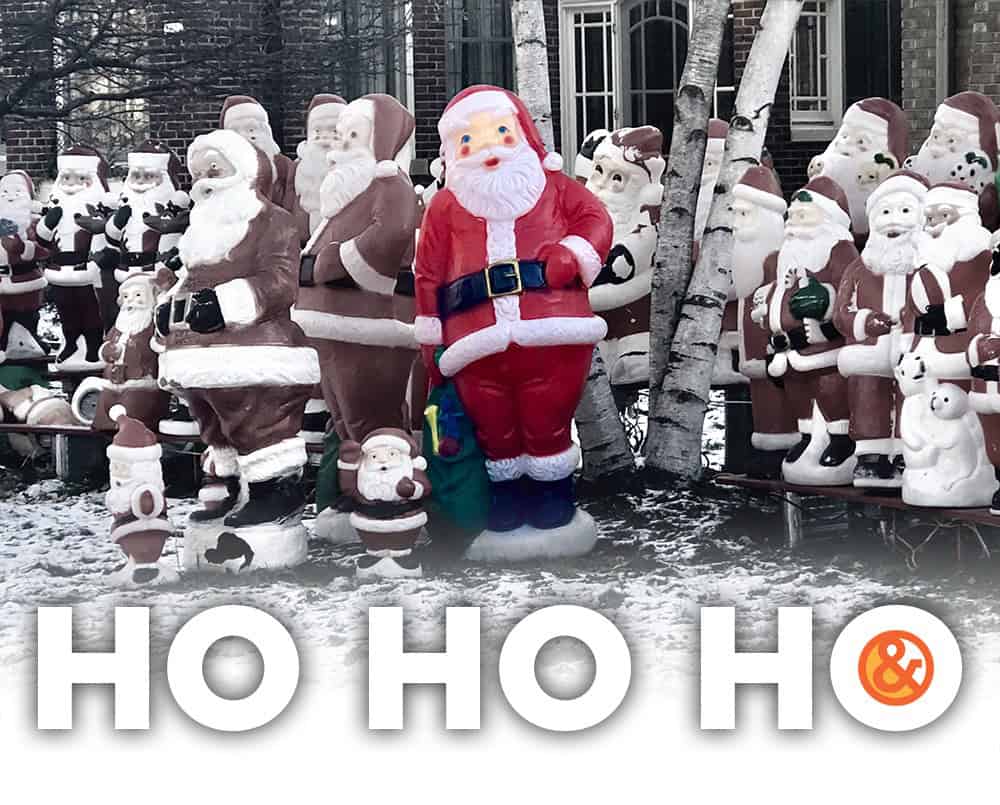 Large collection of mid-century era lawn santas.