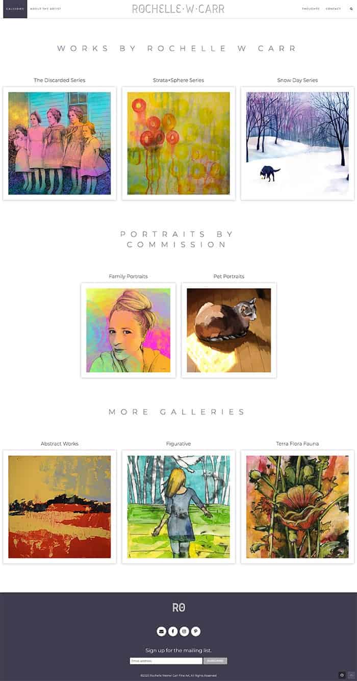 Landing page displaying multiple galleries.