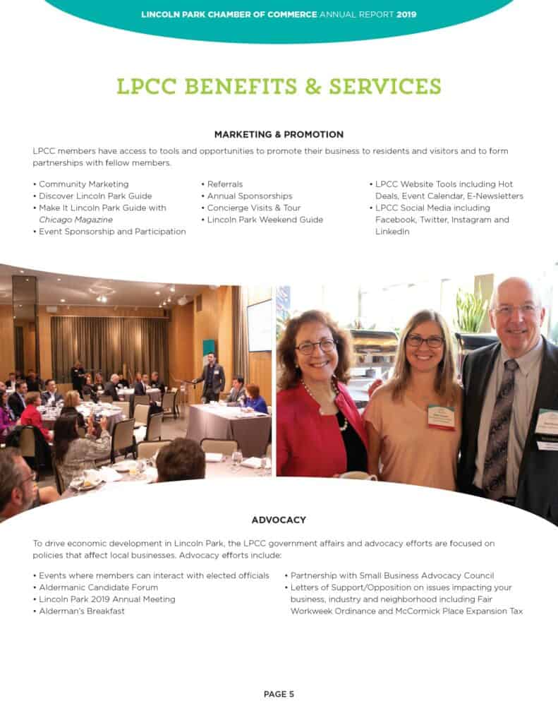 Benefits and Services page displaying annual initiatives for the chamber.
