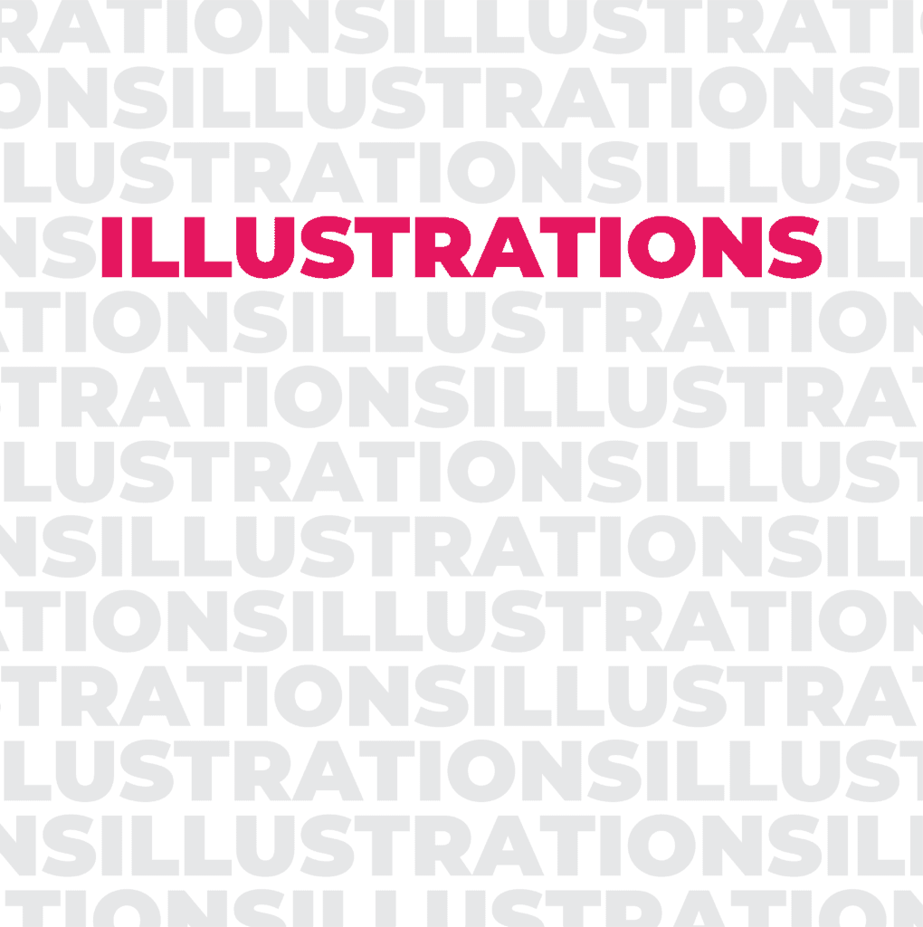 Repeating pattern using the word, Illustrations.