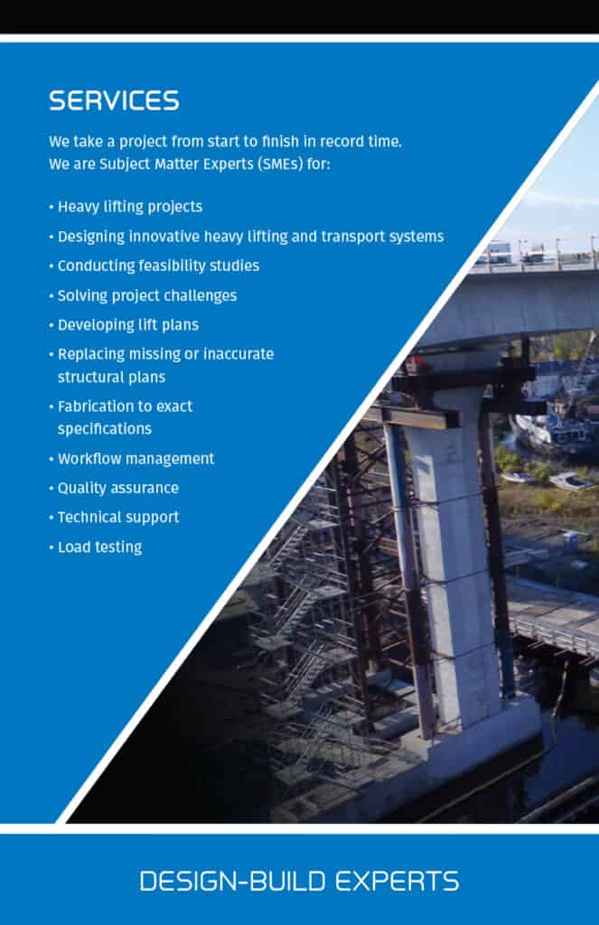More services listed plus dramatic photo of bridge project.