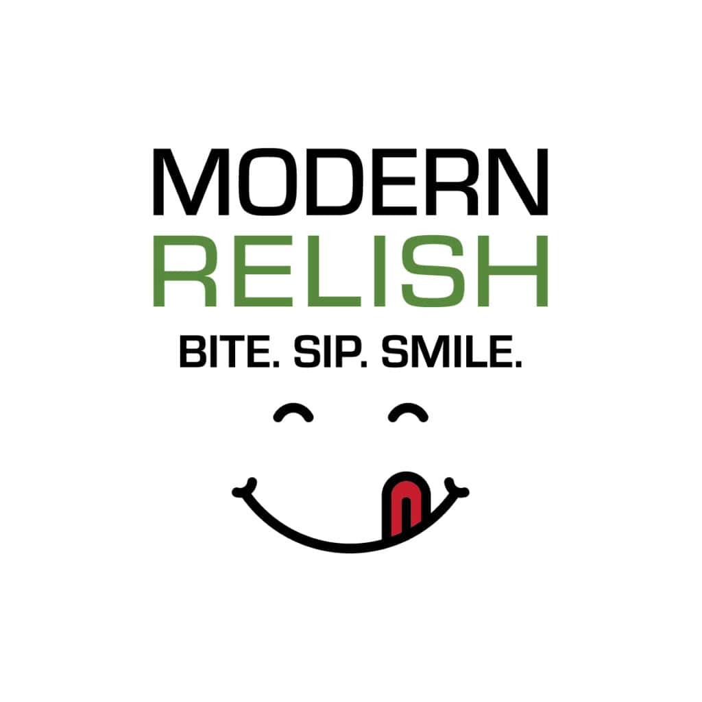 Logo developed for Modern Relish featuring a smiley "yum" face.