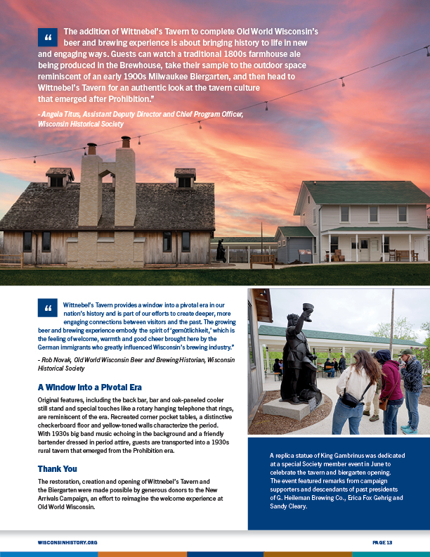 Page 13, continued stories about Wittnebel's Tavern and Old World Wisconsin.
