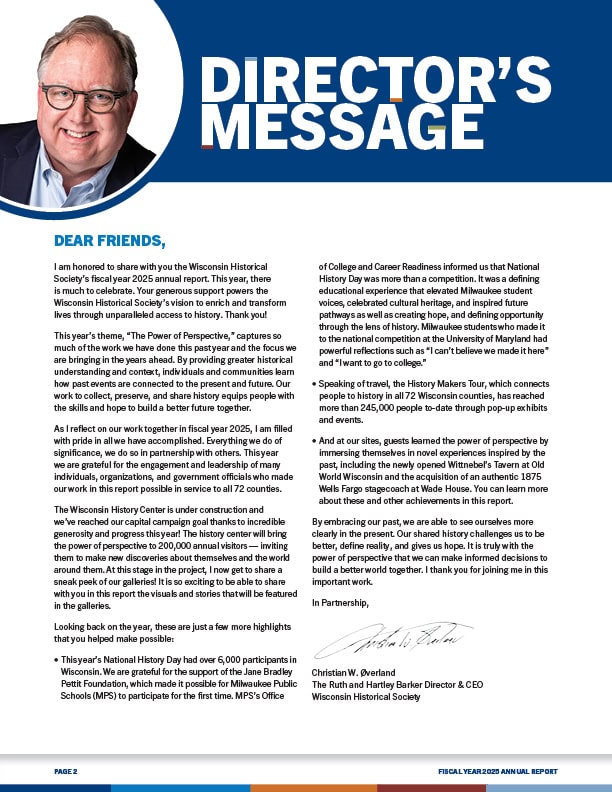 Inside front cover, the director's letter featuring a head shot of Christian W. Øverland.