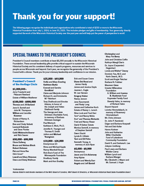 Page 28 - First page of donor listings.