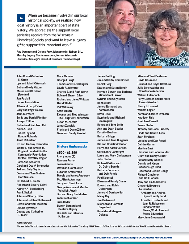 Continued donor listings with call-out testimonial from key donors.