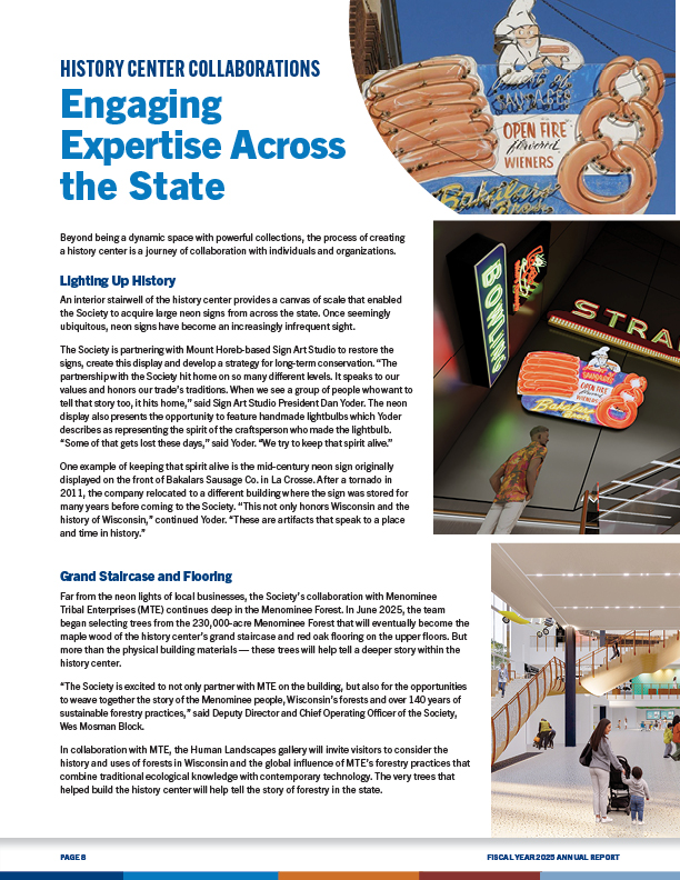 Page 8 - History Center Collaborations, stories illuminating the construction of the new museum.