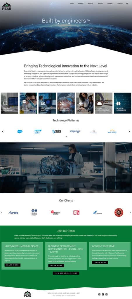 Enterprise Peak landing page introducing mountain peak motif.