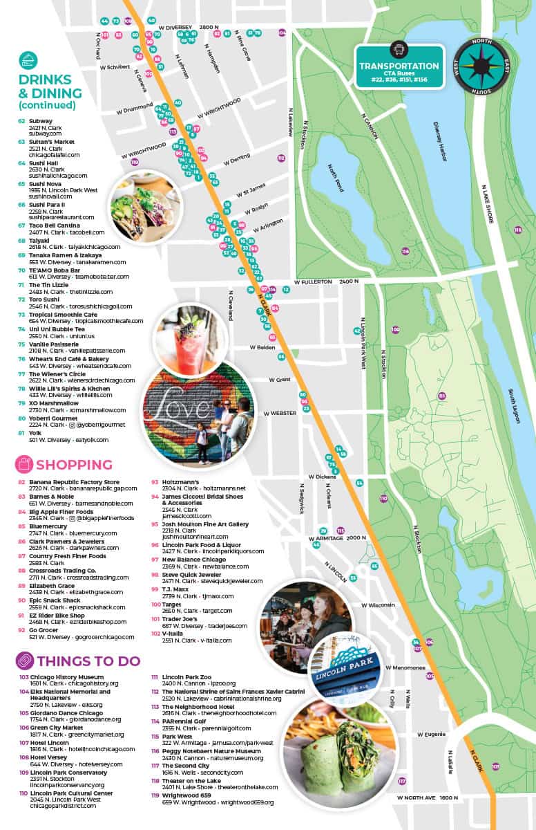 Interior spread of the Clark Street guide contains the map.