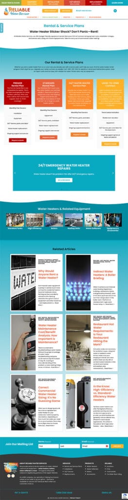 Subscription pricing packages page for water heater services.