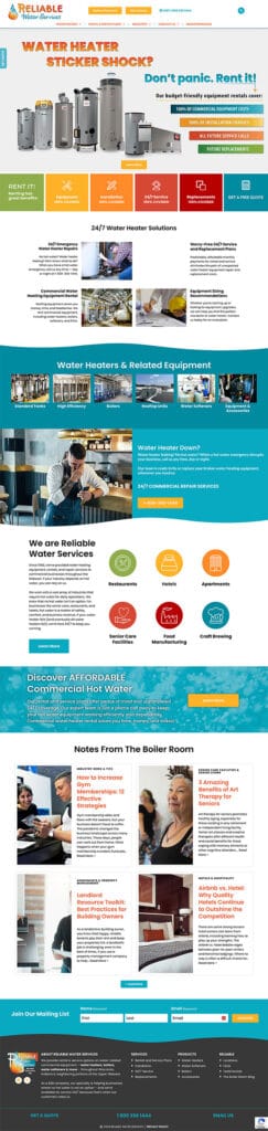 Reliable Water Services home page design.
