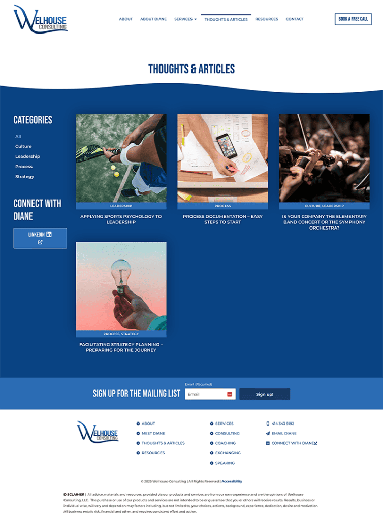 Blog landing page.