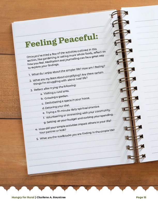 Worksheet: "Feeling Peaceful" with to do list, shown on an open spiral notebook.