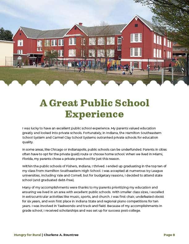 A Great Public School Experience featuring a decorative white border around a traditional red brick school house.