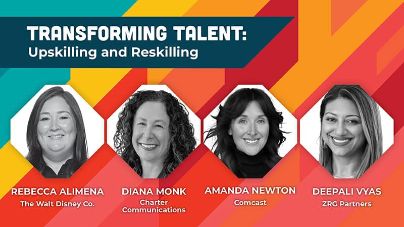 Breakout slide, Transforming Talent with 4 speakers presenting.