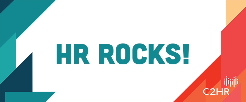 Photo prop that says "HR Rocks!".