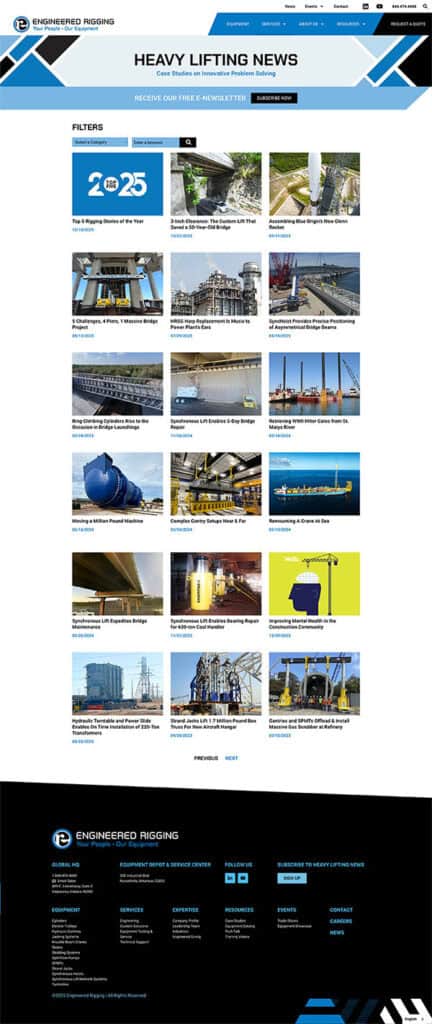 Landing page for Heavy Lifting News, their monthly case study feature.