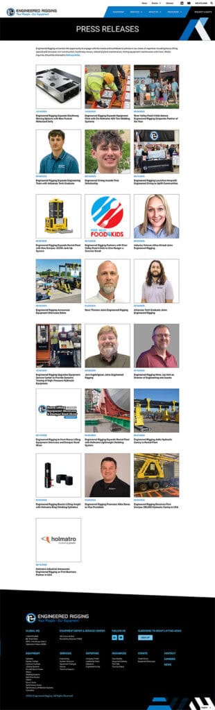 Landing page for Press Releases section, featuring grid of posts.