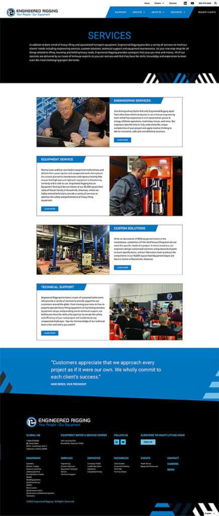 Grid of service offerings at the company.