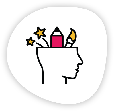 Creative mind with pencil, and brush.