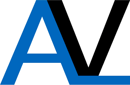 Grafisk t&aelig;tudsnit af AV Totalentreprise logo i bl&aring; og sort