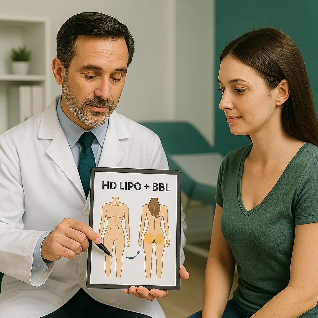 Medico specialista in Turchia illustra la procedura di BBL ad alta definizione (HD Lipo + BBL) per glutei scolpiti e vita sottile