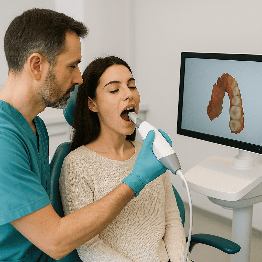 Scansione intraorale 3D per impronta digitale dei denti necessaria alla realizzazione di faccette di precisione