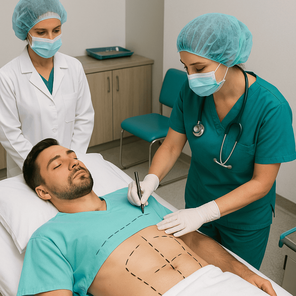 Preparazione chirurgica: marcatura pre-operatoria dei muscoli addominali per liposuzione