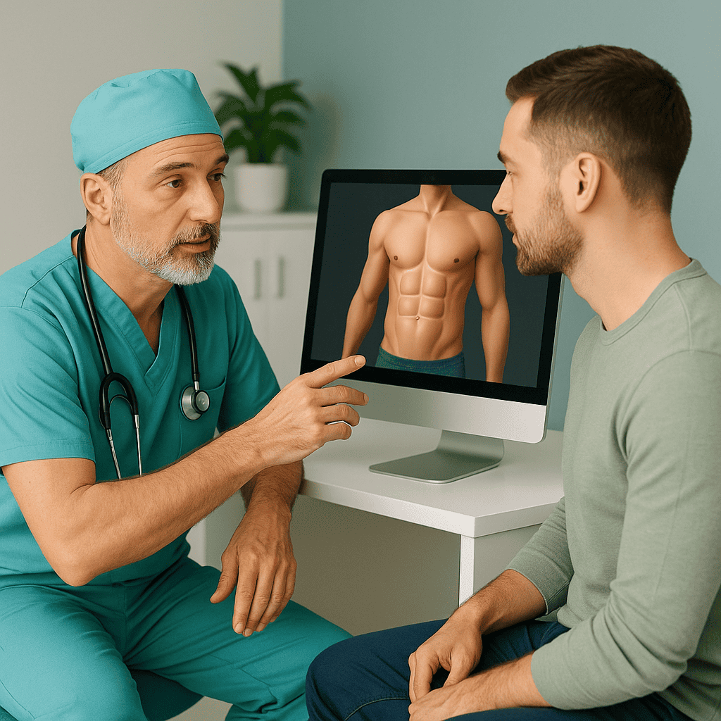 Dottore spiega i benefici della liposuzione HD per un addome tonico e definito