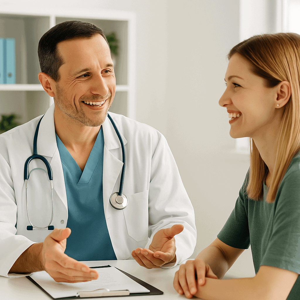 Consulto medico post-operatorio tra chirurgo e paziente per monitoraggio guarigione dopo intervento in una clinica turca