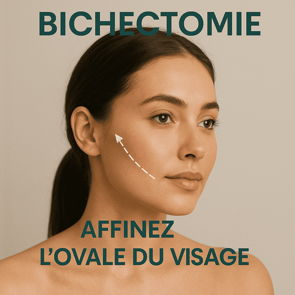 Illustration bichectomie avec flèche indiquant l’ovale du visage à affiner