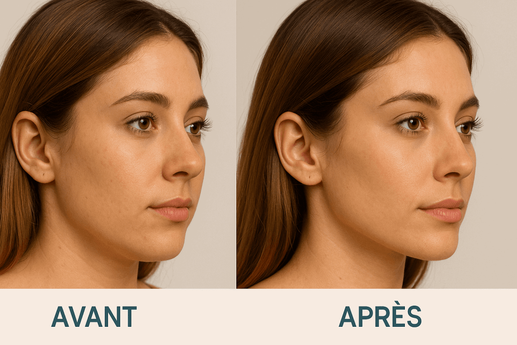 Résultat avant et après bichectomie femme châtain