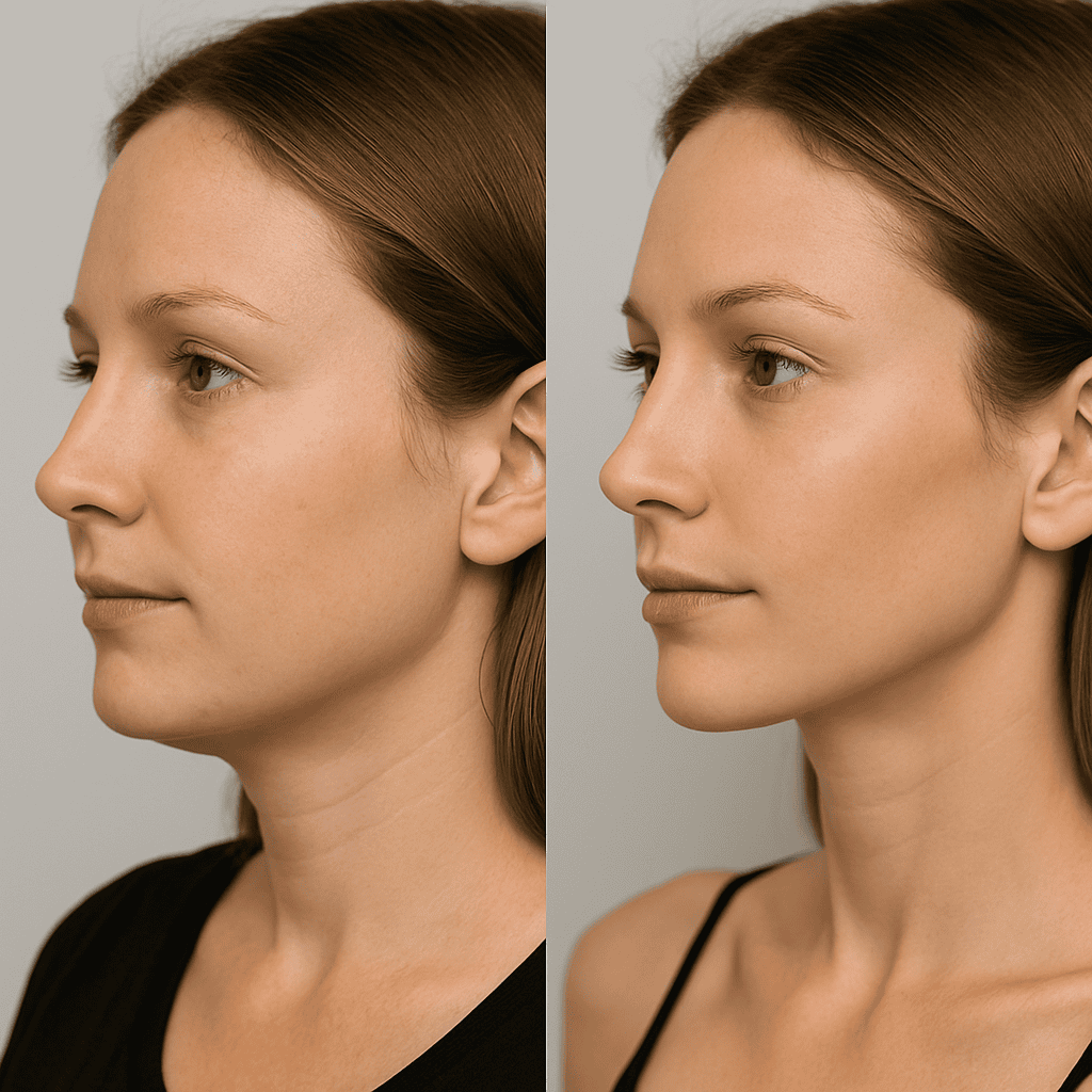 Résultat avant et après bichectomie chez une jeune femme profil droit