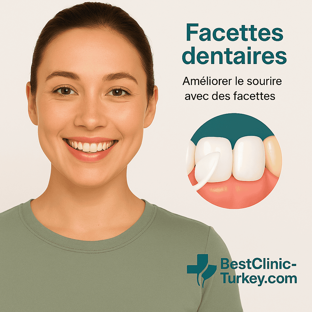 Résultat avant et après la pose de facettes pas cher Turquie sur une femme blonde