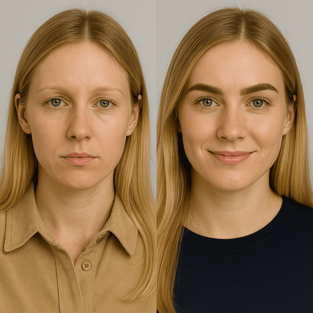 Trapianto sopracciglia donna prima e dopo: ricostruzione completa per un'arcata folta e naturale.