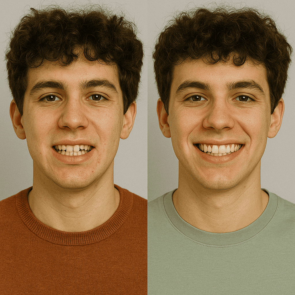 Patient avant et après un traitement d’orthodontie invisible en Turquie.